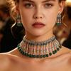 European & American Ethnic Style Rhinestone Tassel Necklace & Earring Set