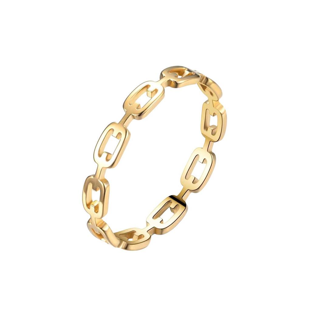 Korean Elegant Hollow Chain Stainless Steel Ring for Women - Luxury Versatile Couple's Finger Jewelry