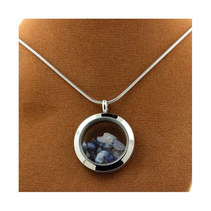 Stones and Minerals. Raw Benitoite Necklace. 30 Mm Medallion Model. Color Silver.
