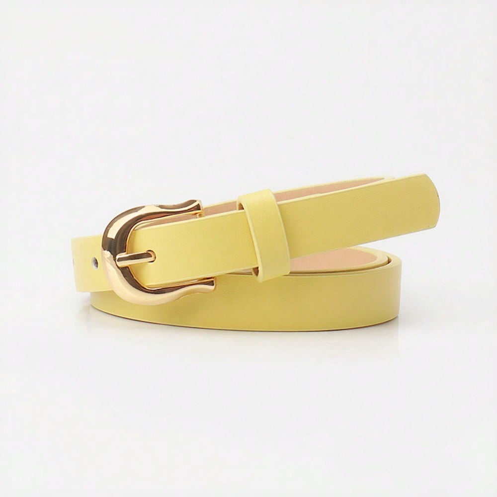 Ceinture pour femme Commuter Polyvalente Boucle à ardillon Ceinture plate Couleur bonbon Style simple Ceinture décorée pour jean 103CM jaune