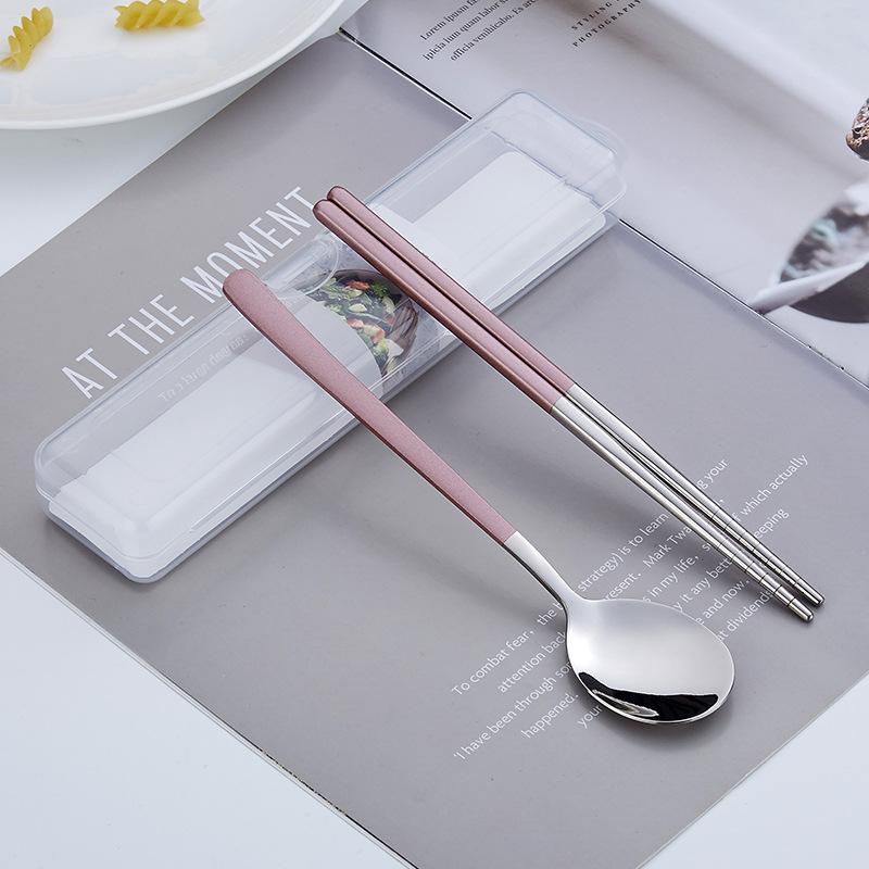 Korea Style Stainless Steel 304 Cutlery Set Portable Chopsticks Spoon with Storage Box Tableware