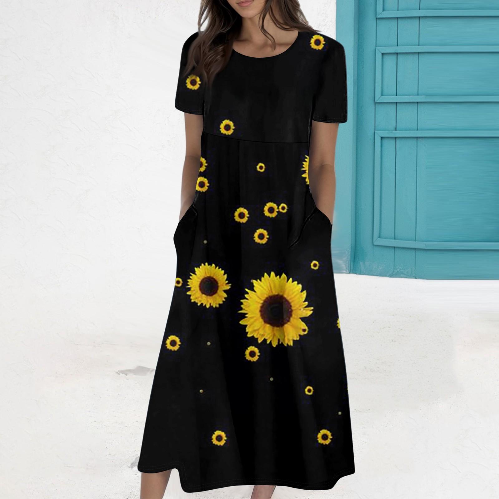 

Женское летнее повседневное модное платье с коротким рукавом и карманом с круглым вырезом XXL