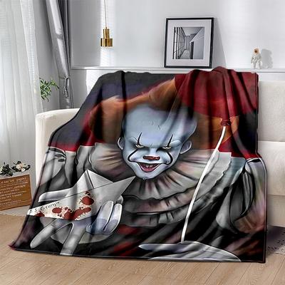 1pc Pennywise Clown Horror Movie Theme Blanket Perfect for Home Decor, Couch Cover, Outdoor Use .W044
