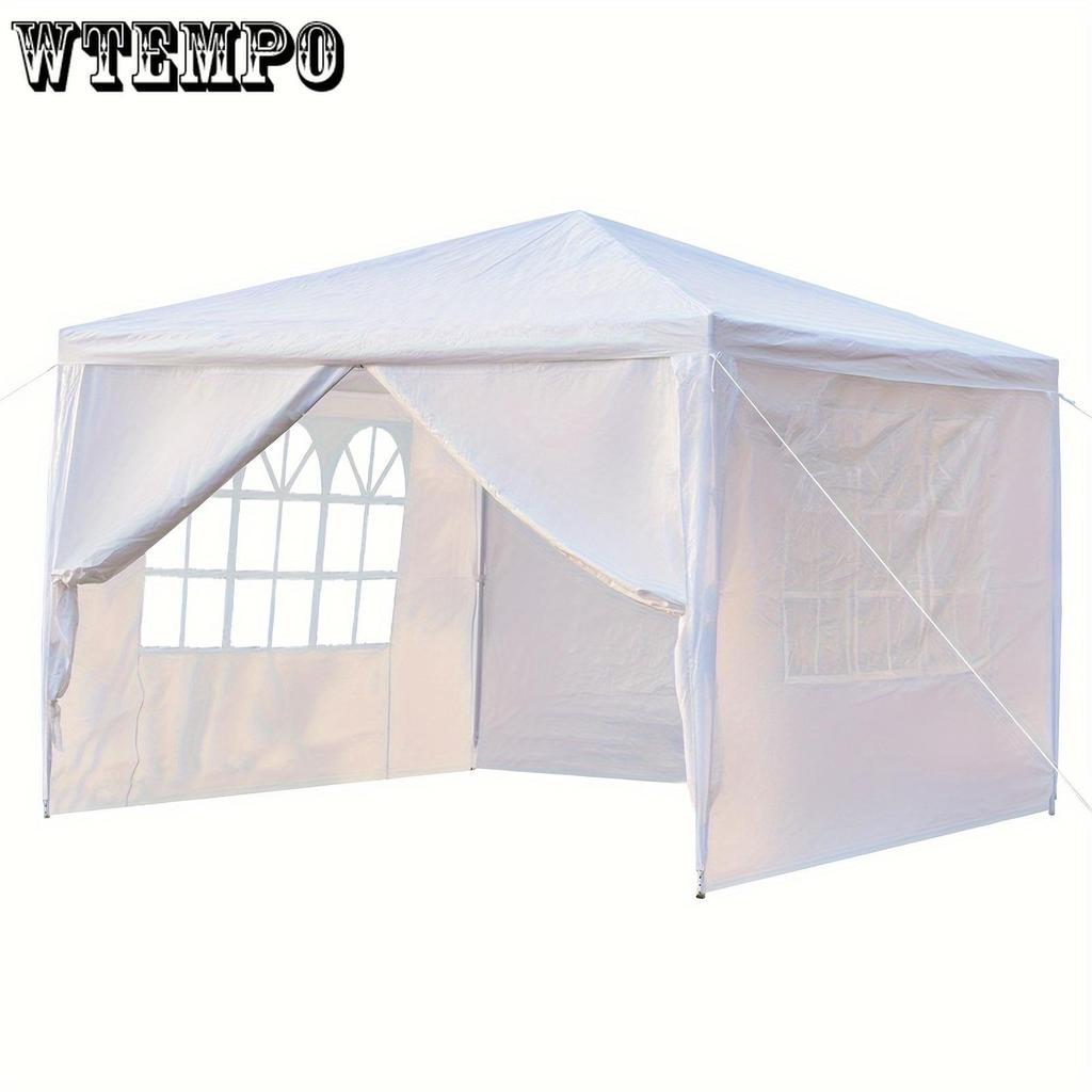 10X10FT White Gazebo Canopy Tent with Removable Sidewall, 2pcs Sidewall with Windows, and Carry Bag