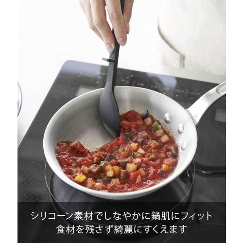 Yamazaki Tower Silicone Cooking Spoon, Small, Black, W5.5 x D2.5 x H25cm, Dishwasher Safe, Floating Tip, Measuring Meter, Small Size, 1597