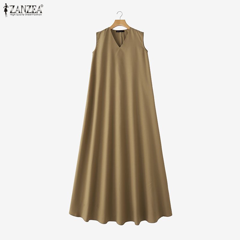 ZANZEA Women Casual V-Neck Solid Color Loose Sleeveless Dress