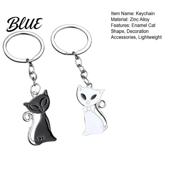 Lightweight Key Ring 2Pcs Black White Cat Keychain for Backpacks Oil Dripping Enamel Zinc Alloy Holder Kitten Ring Metal Bag Schoolbag Charm