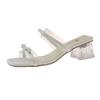 Slippers women's 2025 summer new French square head with sandals fashion open-toed thick heel bow high heels