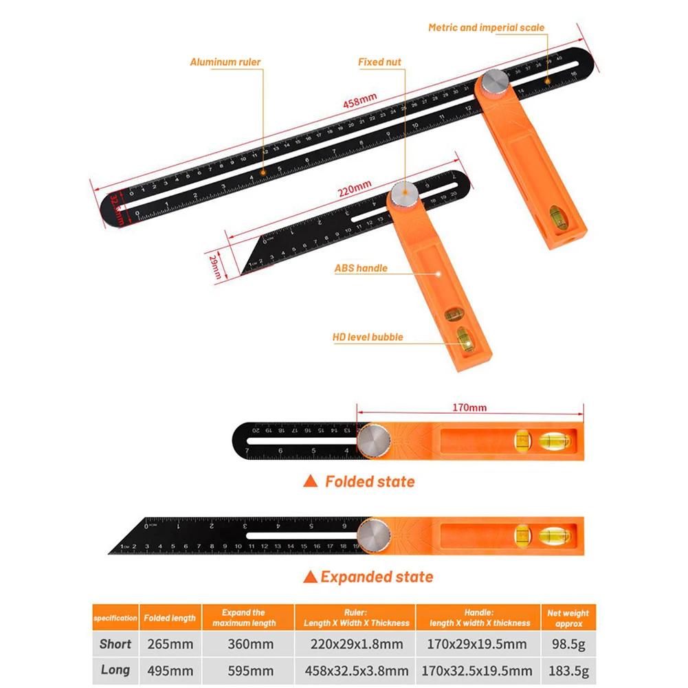 20/40cm T-shaped Angle Ruler Gauges Sliding Level Ruler Measuring Tool Detachable Adjustable Movable Right Angle Ruler Gauges