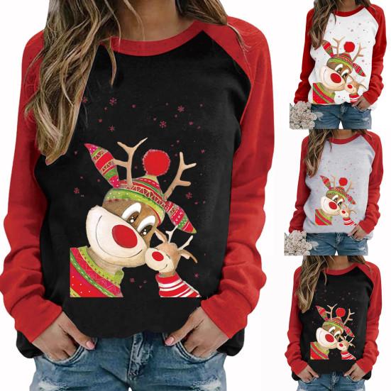 Chemisier femme noël cerf couleur bloc automne dessin animé cerf manches longues