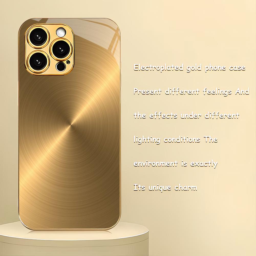 Gold textured design electroplated glass phone case suitable for iPhone 17 16 15 14 13 12 11 Pro/Max/Plus anti drop back cover