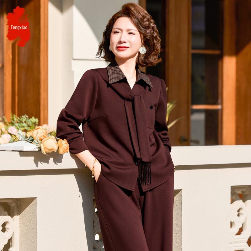 Elegant Ribbon Two-Piece Casual Set for Mid-Aged Women XL
