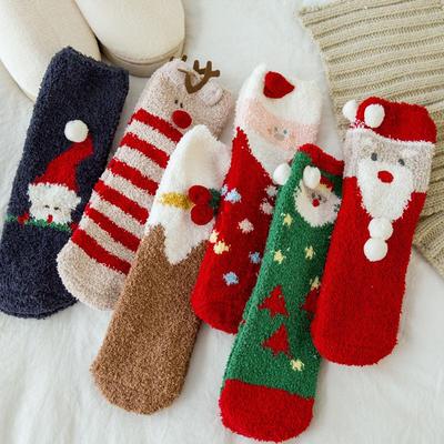 Kids' Mid-Calf Cotton & Velvet Christmas Sleep Socks – Warm, Thick Coral Fleece for Autumn/Winter, Cute Design