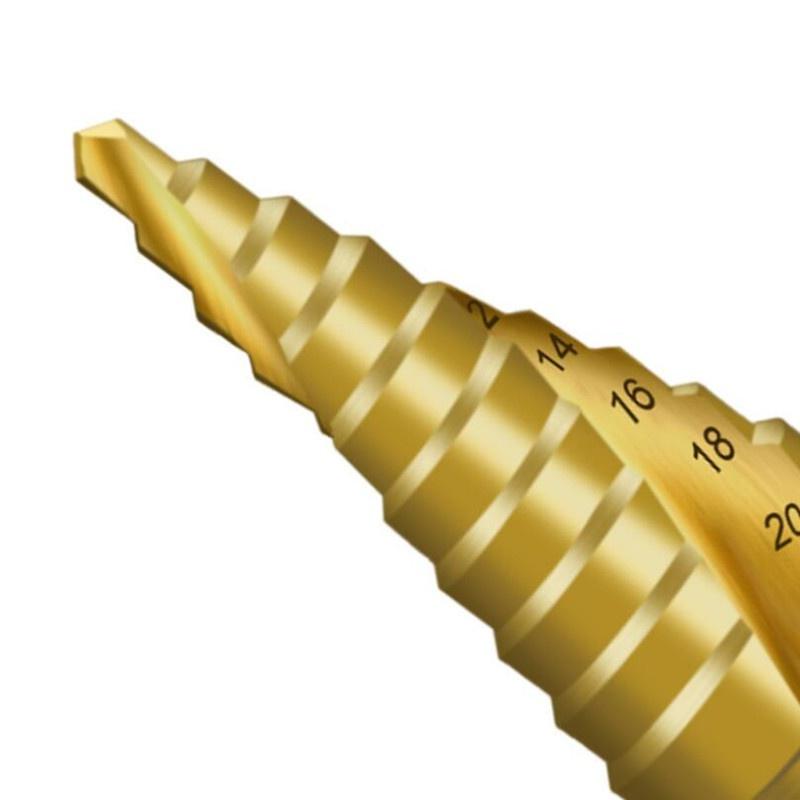 1Pc 4-22mm HSS Step Drill Bit Straight Groove Spiral Groove Titanium Coated Wood Metal Hole Cutter 4241 High Speed Steel Core Drill Bit