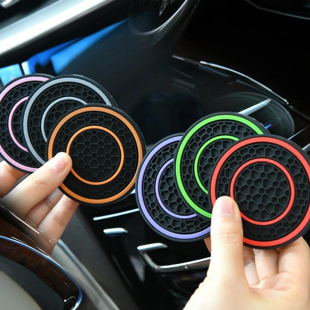 2Pcs Car Coasters 7cm 2.76inch PVC Anti-Slip Sift-Proof Cup Mats Beverage Coaster Car Bottle Holder Car Interior Accessories