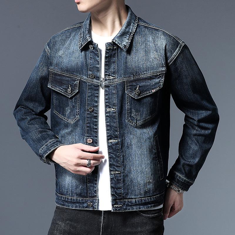 

Осень 2024 года, новая мужская джинсовая куртка в европейском и американском стиле, повседневная универсальная куртка 4XL
