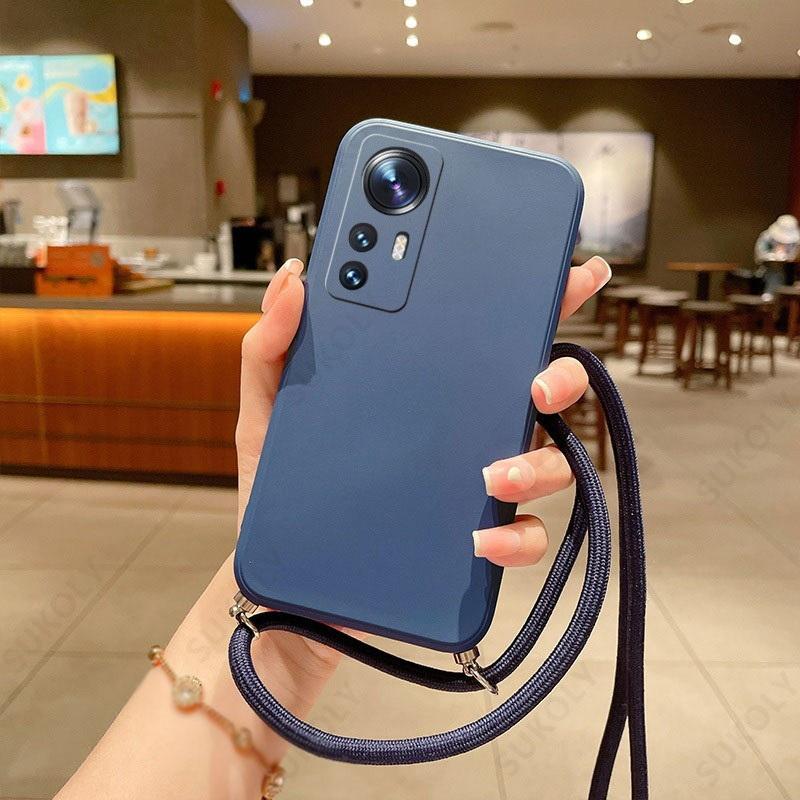 Neck Strap Liquid Silicone Case For Xiaomi 11T 13T Poco X6 Pro Funda Redmi Note 11 12 13 Pro G 11s Lanyard Cover Coque