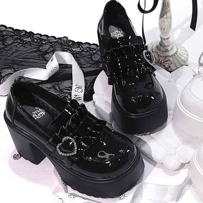 Lolita Schuhe Punk Stil Damen Plateau Schuhe Mode Lackleder Slipper Japanische JK Damen Schuhe Mary Jane Leder Einzelne Oes