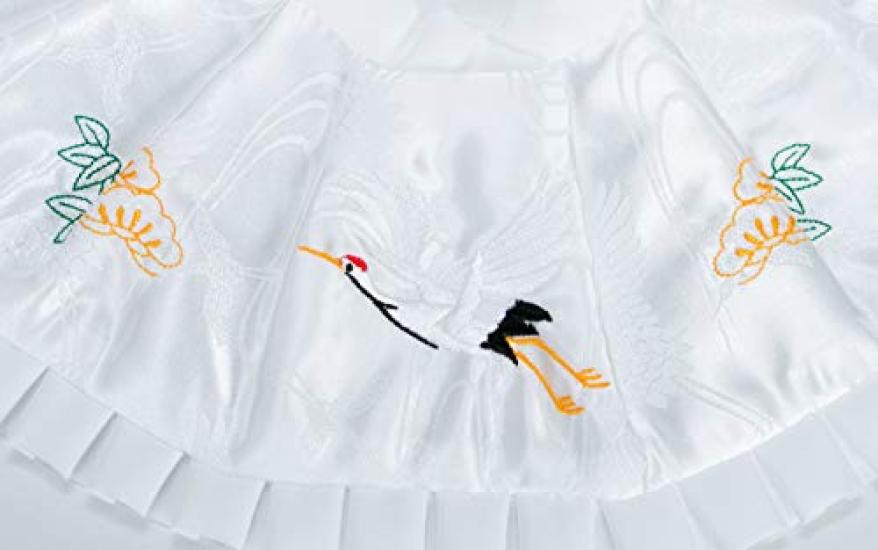 aDays Baby Made In for First Meal Ceremony At Shrine Japanese Embroidered Pine and Crane Pattern Bib, Japan, Visits, (White)