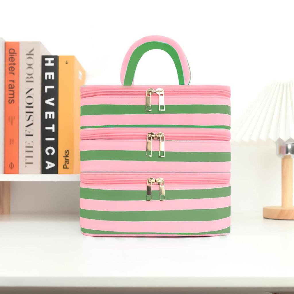 Borsa da Trucco a Tre Strati Transfrontaliera: Borsa da Viaggio Ampia, Alta e Portatile per Cosmetici di Alto Valore