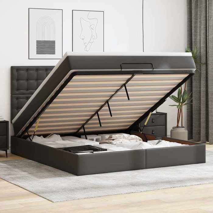VidaXL Ottoman Bed Frame with Mattress Black 160x200 Cm Faux Leather 3313860