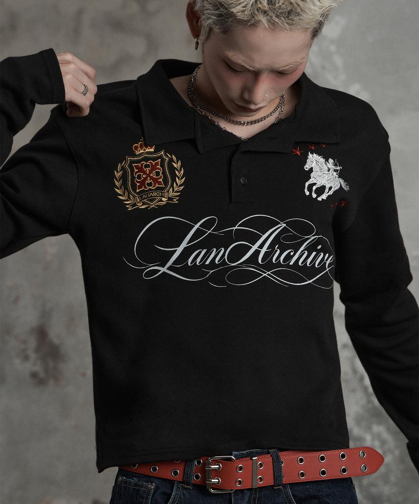 LANARCHIVE [0169] Wild Horse Pique Long Sleeve T-Shirt - Black
