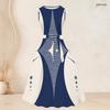 Women Plus Size Off White Printed Two Piece Set Sleeveless Round Neck Tie Waist Flare Dress And Long Sleeve Open Cardigan