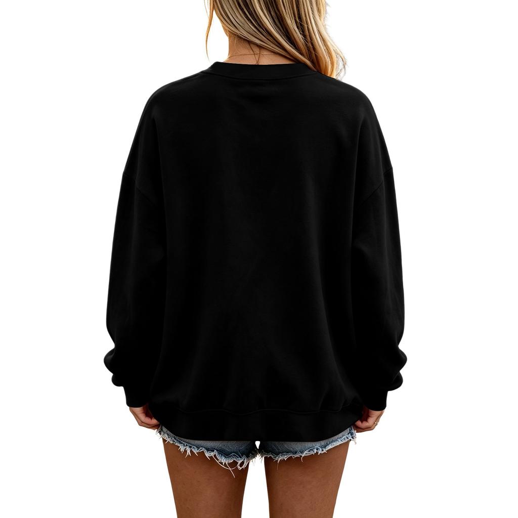 Damen Lässiger Farbkragen Langarm Lockerer Pullover Sweatshirt Top