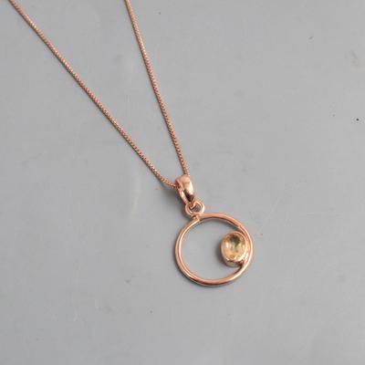 Citrin-Edelstein, 925er-Sterlingsilber, Geburtsstein November, Schmuck, rosévergoldeter Anhänger mit Kette