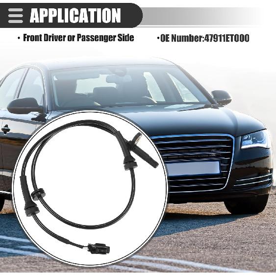 Motoforti Front Left ABS Sensor, Wheel Speed Sensor, for Nissan Sentra 2007-2012, Plastic, No.47911ET000, Black