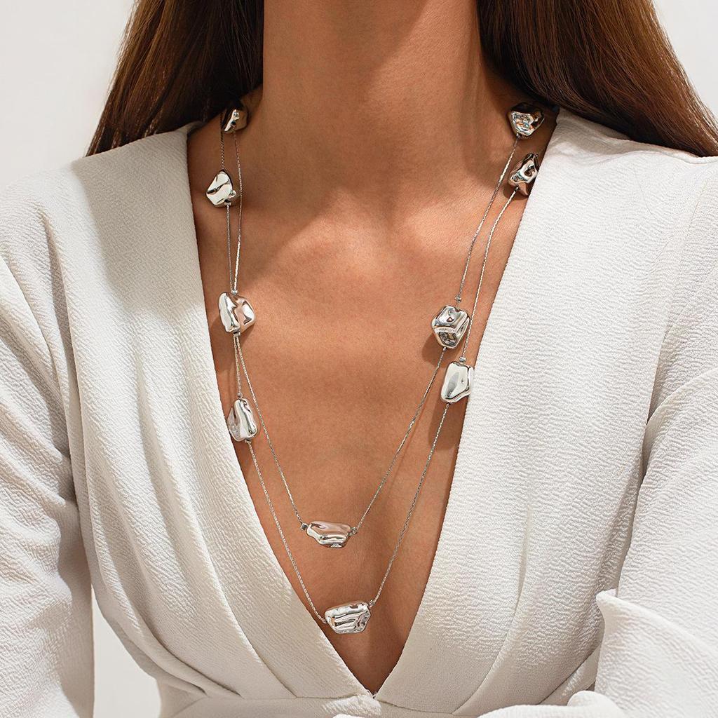 Bijuterii multistrat europene și americane: Set de colier cu lanț de aur neregulat din 2 bucăți