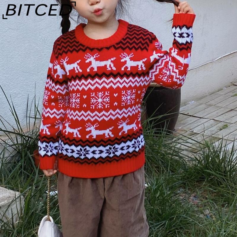 

BITCED Маленький свитер с рождественской снежинкой Осень/Зима Повседневный Детский Рождественский Вязаный с круглым вырезом 9-10T красный