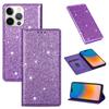 Applicable to Apple 15 glitter magnetic suction multi-card leather case 15pro women's glossy protective case 16pro card case