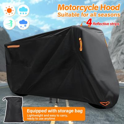 Motorcycle Cover Waterproof UV Protection Outdoor 210D Thickened Oxford Cloth With 4 Reflective Strips Hand-Held Strap