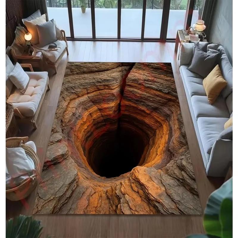 

3D Hole Illusion Rug Realistic Cave Floor Rug Unique Optical Illusion Rug for Living Room Fun Novelty Home Decor Popular Rug Ins 40cmX60cm