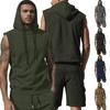 Men Sleeveless Hoodie and Shorts Set Casual Drawstring Hooded Top with Elastic Waist Five Pocket Shorts for Everyday Wear