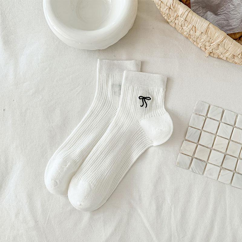 Women's Summer Thin Transparent Mesh Bow Embroidered Ballet Style Boneless Short Cotton Socks