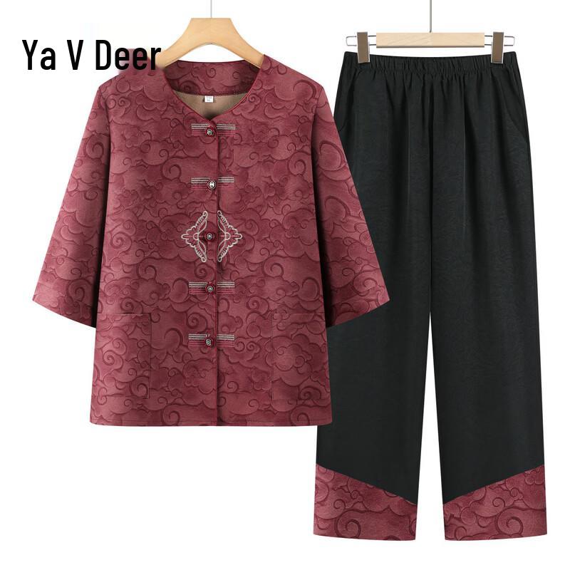 Yalu Women s Retro Chinese Style Two-Piece Suit with Pants 5XL
