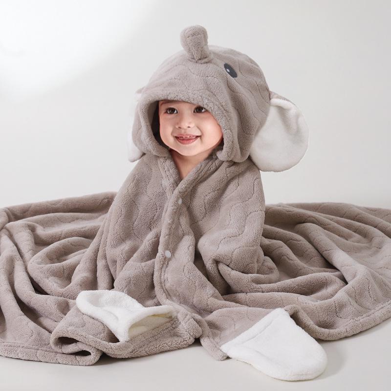 Children s Hooded Coral Fleece Bath Towel - Wearable Cartoon Cape 70x140 cm