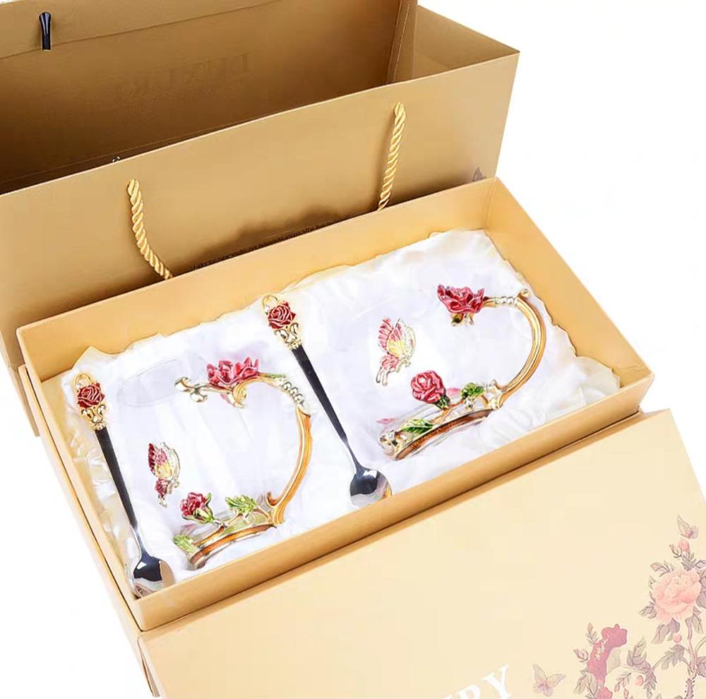 Tazza in Vetro Cristallo Smaltato Fatta a Mano Tazza da Caffè Scatola Regalo Tazza da Tè e Tazze Tazza in Vetro di Alta Qualità Tazza per Coppia Tazza per Amanti Regalo di Matrimonio