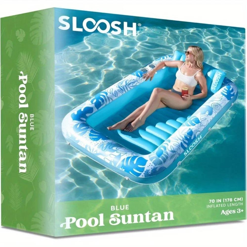 JOYFY 4 en 1 Piscina Inflable para Tomar el Sol Flotador 70" x 46" Flotadores de Piscina para Adultos con Almohada para Fiestas en el Agua Regalos