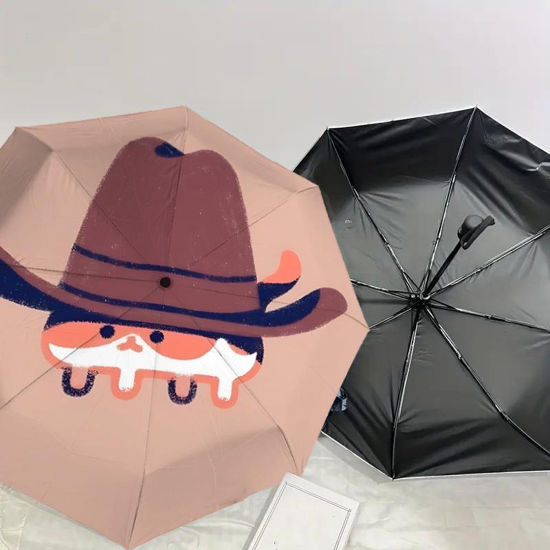 Western Cowboy Hat & Mustache Print Umbrella: Automatic Opening/Closing, Outdoor Protection, Travel Accessory, Lightweight & Durable 149