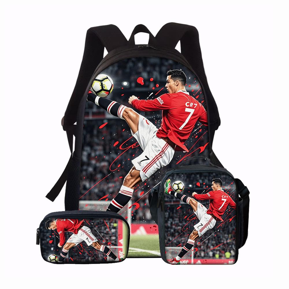 3pcs Football Flame Print Backpack Lightweight Daily Large Capacity School Bag Travel Bag with Shoulder Bag Pencil Bag Gift