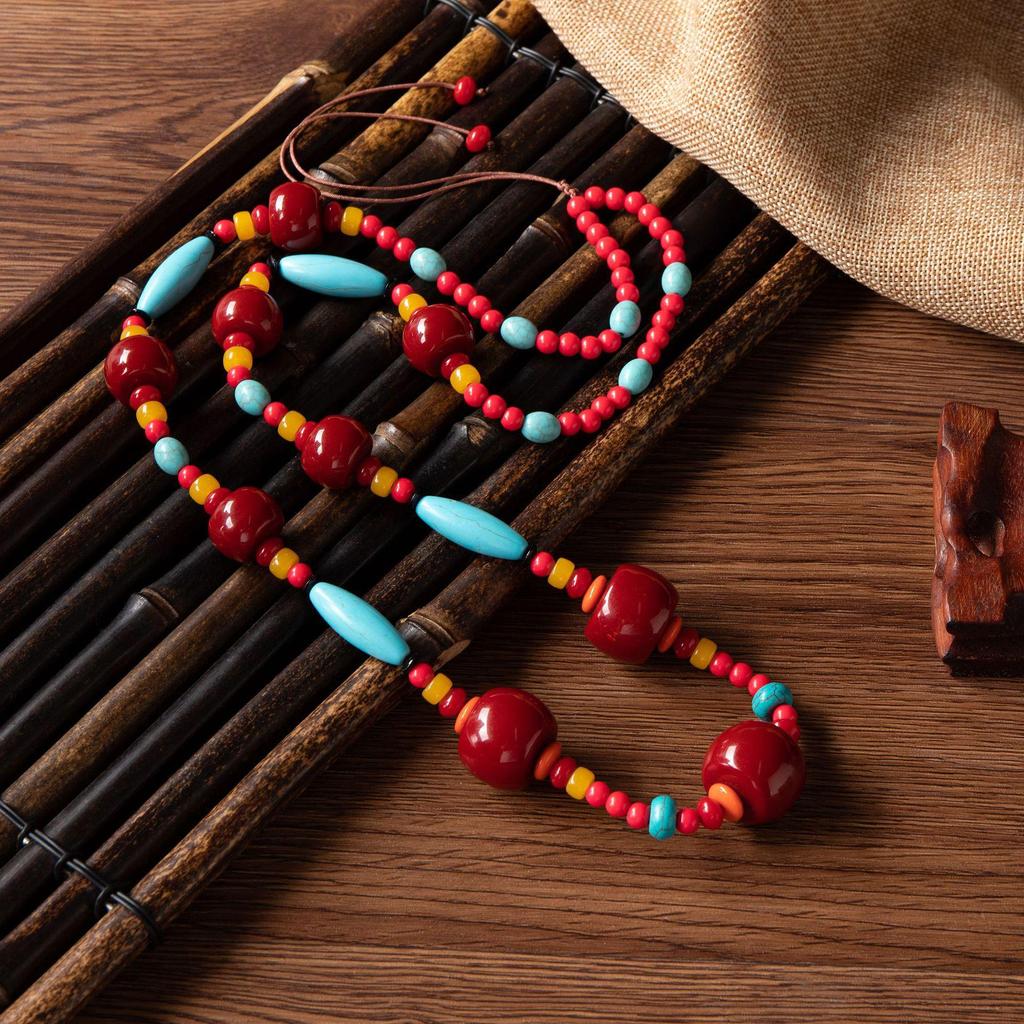 Naszyjnik z bursztynową zawieszką w tybetańskim stylu etnicznym dla mężczyzn i kobiet