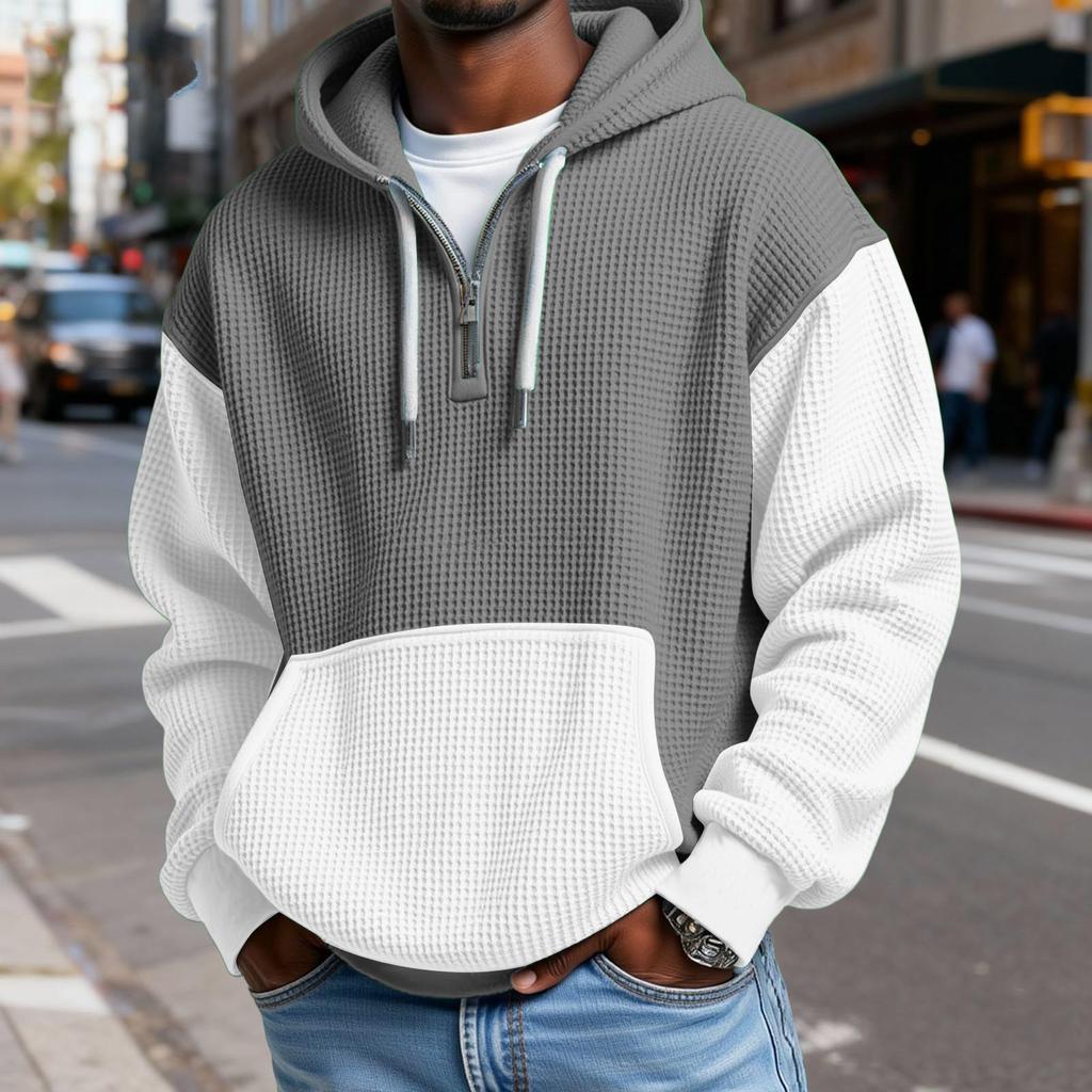 Heren Mode Trendy Halve Rits Capuchon Hoodie Pullover Verdikt Fleece Textuur