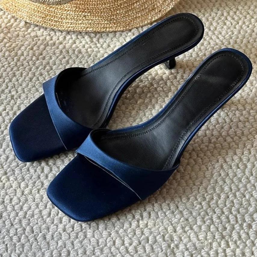 

Летняя мода Женские шлепанцы с открытым носком Модные туфли-лодочки на шпильке Женский комфорт Уличные шлепанцы на тонком каблуке Платье Слайды 35 синий