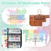 1Set Mini Watercolor Paint Set Portable Pocket Watercolor Kit with 15Grid Palette 24 Color Paint Sketchbook and Brush for Travel