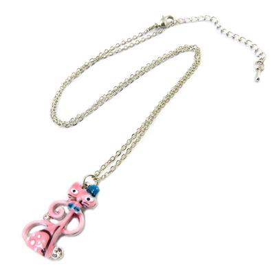 [P3959] - Designer Necklace 'Lilipoupettes' (cat) Pink Blue - 25x15 Mm