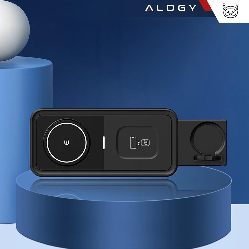 Alogy Wireless Charger Qi Pd Qc 3.0 2in1 Fast Charging For Apple iPhone Airpods Watch Charging Station Stand Black
