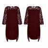 European and American Lace Splicing Seven-quarter Sleeves Irregular Hem Chiffon Dress, Spot